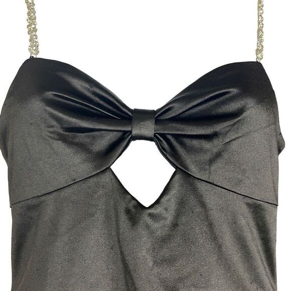 Meshki Black Arianna Mini Bodycon Dress Medium Rhinestone Straps Cut Outs Sexy - Picture 3 of 13